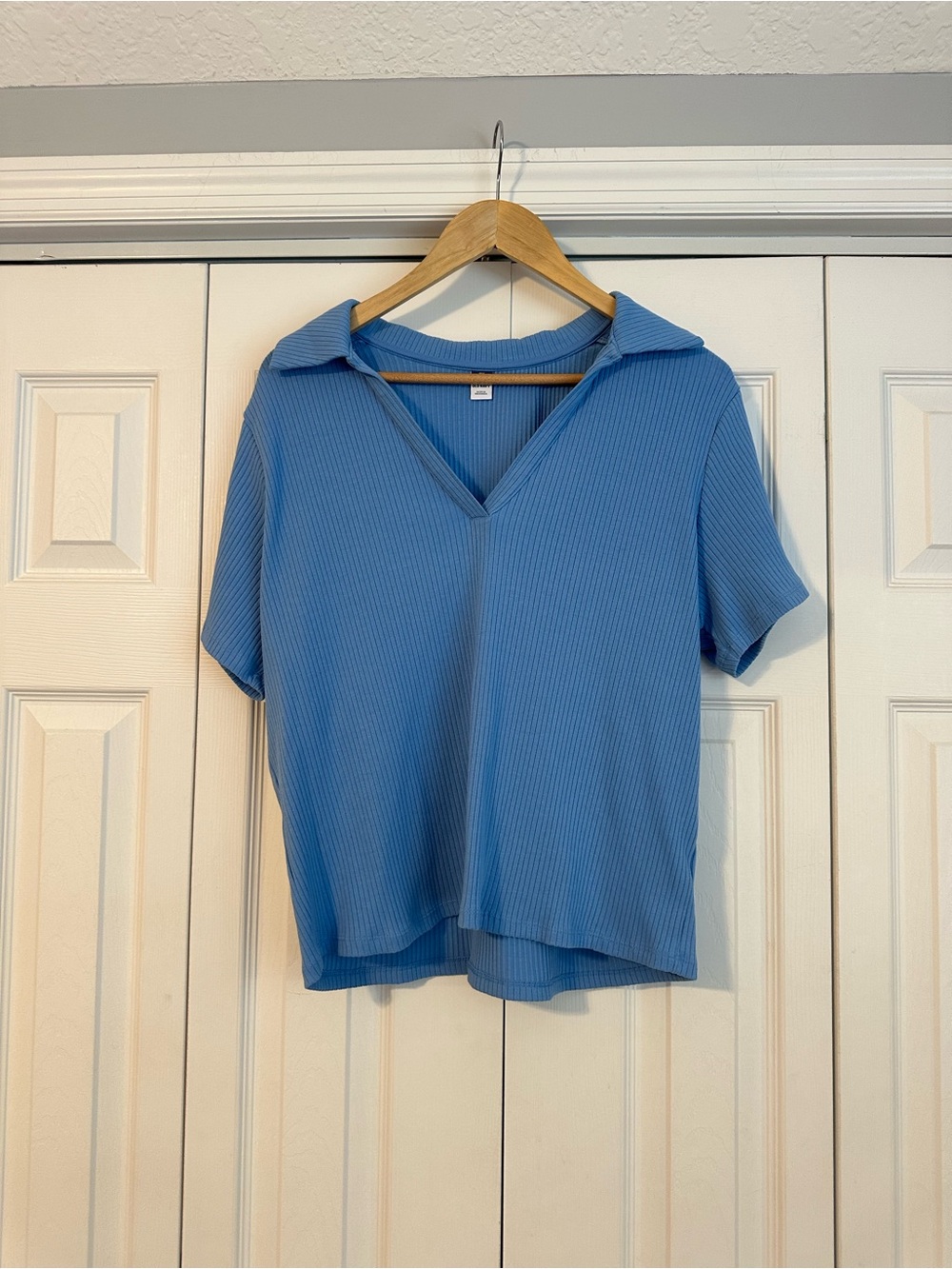 Old Navy Blue Ribbed V-Neck Collared Women's Top, 3X
